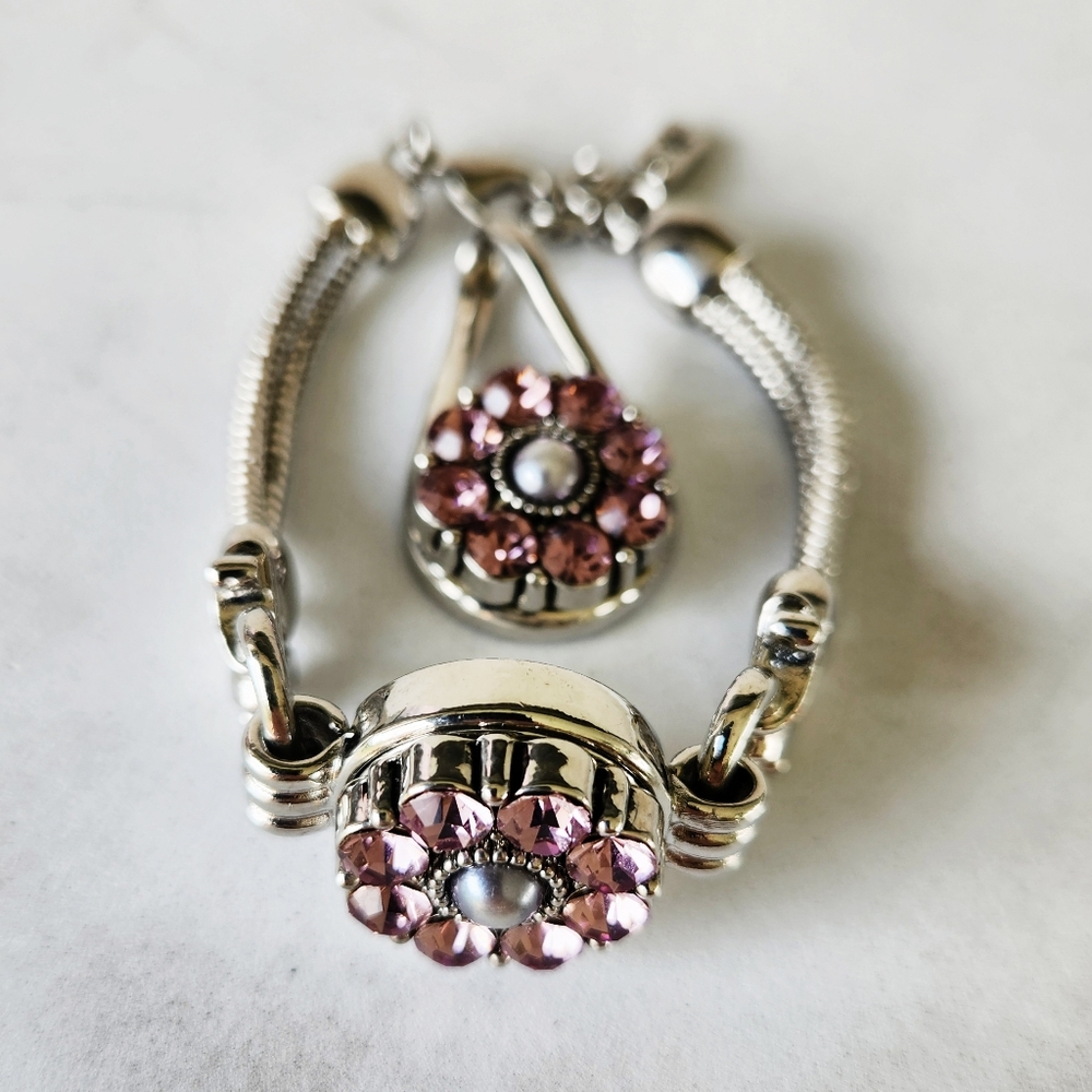 Ginger Snaps Set of 2 Bracelet and Pendant with Pink Rhinestone Charms